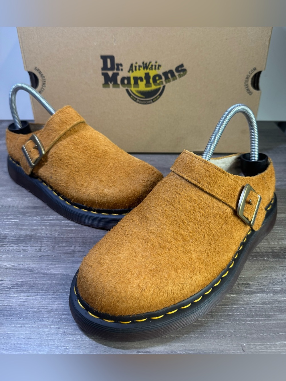 Dr. Martens Isham Pecan Long Napped Suede  Faux Shearling Lined Slingback 38/US7